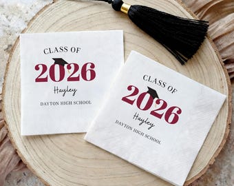 Aangepaste afstudeerservetten Class of 2026 Decoration - Gepersonaliseerde cocktailservetten voor afstudeerdecor - Afstudeercadeaus 2026