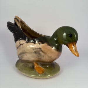 Vintage Duck Planter Cache Pot Hand Painted Ceramic, USA, Mr Ceramics