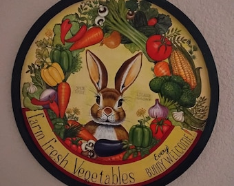 Hand-painted, Hand-lettered Bunny Rabbit Sign on Wood, Wall Decor, Farmhouse Rustic, Folk Art, Americana, Contemporary, Country