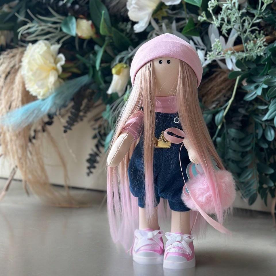Handmade Doll-14.6 inch,Brushable Hair,Personalized Baby Gift,Fabric Doll, Nursery Doll, Unique Handmade Doll, Doll Birthday Gift, OOAK DOLL