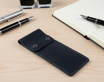 Estuche para bolígrafos con cierre de botón, organizador minimalista de piel de vaca auténtica