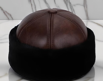 Men's Real Leather Kopiah, Peci Cap, Warm Winter Fur Hat, Traditional Islamic Prayer Cap, Sheepskin Style, Unique Gift, Warm Gift