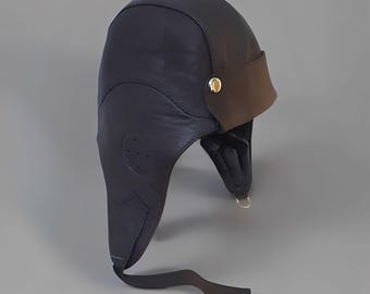 Men's Genuine Leather Aviator Hat, Handmade Pilot Hat with Ear Flaps, Classic Motorcycle Riding Cap, Biker Style Headwear Gift