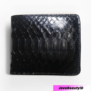 Cartera para hombre de piel de serpiente pitón auténtica, elegante y cómoda, color negro, cartera de piel de pitón, cartera de piel de serpiente, cuero exótico, cartera de serpiente