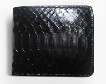 Cartera para hombre de piel de serpiente pitón auténtica, elegante y cómoda, color negro, cartera de piel de pitón, cartera de piel de serpiente, cuero exótico, cartera de serpiente