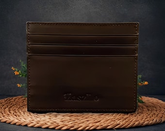Genuine Leather Card Holder Wallet Minimalist Slim Card Case for Men and Women Personalized