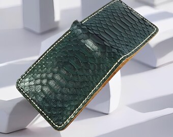 Handgemaakte echte slangenleer herenportemonnee Green Mool Leather Craft, slangenleer, exotische portemonnee, gekleurde portemonnee, herenportemonnee, leren portemonnee