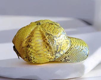 Genuine Yellow Python Snake Skin Hat Unique And Elegant,Python Leather Cap,Real Leather Hat,Handmade Cap,Exotic Leather Hat