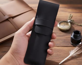 Leather Pen Sleeve Case, Slim Fountain Pen Holder with Flap