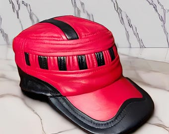 Men's Real Leather Command Hat, Unique Two-Tone Field Cap with Keyboard Design, Biker Style Military Hat, Two Tone Cap, Command Hat.
