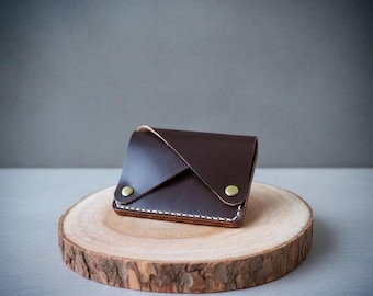 Personalized Leather Card Holder Wallet, Minimalist Slim Front Pocket ID Card Case