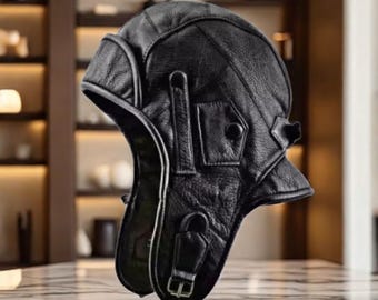 Cappello da pilota in vera pelle, berretto da aviatore nero o marrone con paraorecchie, copricapo caldo invernale, cappello in stile vintage, regali per uomo.