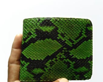グリーンパイソンレザーウォレット 美しさと耐久性の融合、ヘビ革、エキゾチックウォレット、カラーウォレット、メンズウォレット