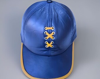 Unique Two-Tone Leather Baseball Cap for Men, Handmade Laced Genuine Leather Racing Hat, Authentic Garut Cowhide Headwear