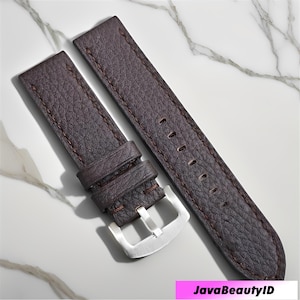 Mörkbrunt, slipat klockarmband i äkta kohud, läderarmband, originalt klockarmband, färgad klocka