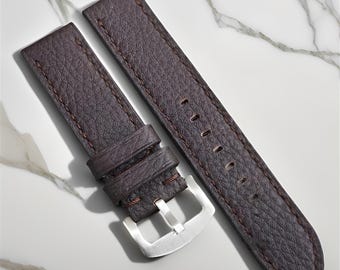 Dark Brown Milled Genuine Cowhide Leather Watch Strap, Leather Watch Strap, Original Watch Strap, Color Watch