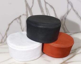 Men's Minimalist Genuine Leather Peci Hat, Handmade Plain Kopiah Cap, Authentic Islamic Prayer Hat, Unique Gift for Him