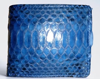Portefeuille fait main en cuir de python véritable - édition bleue, portefeuille en peau de python, portefeuille en peau de serpent, cuir exotique, portefeuille en serpent