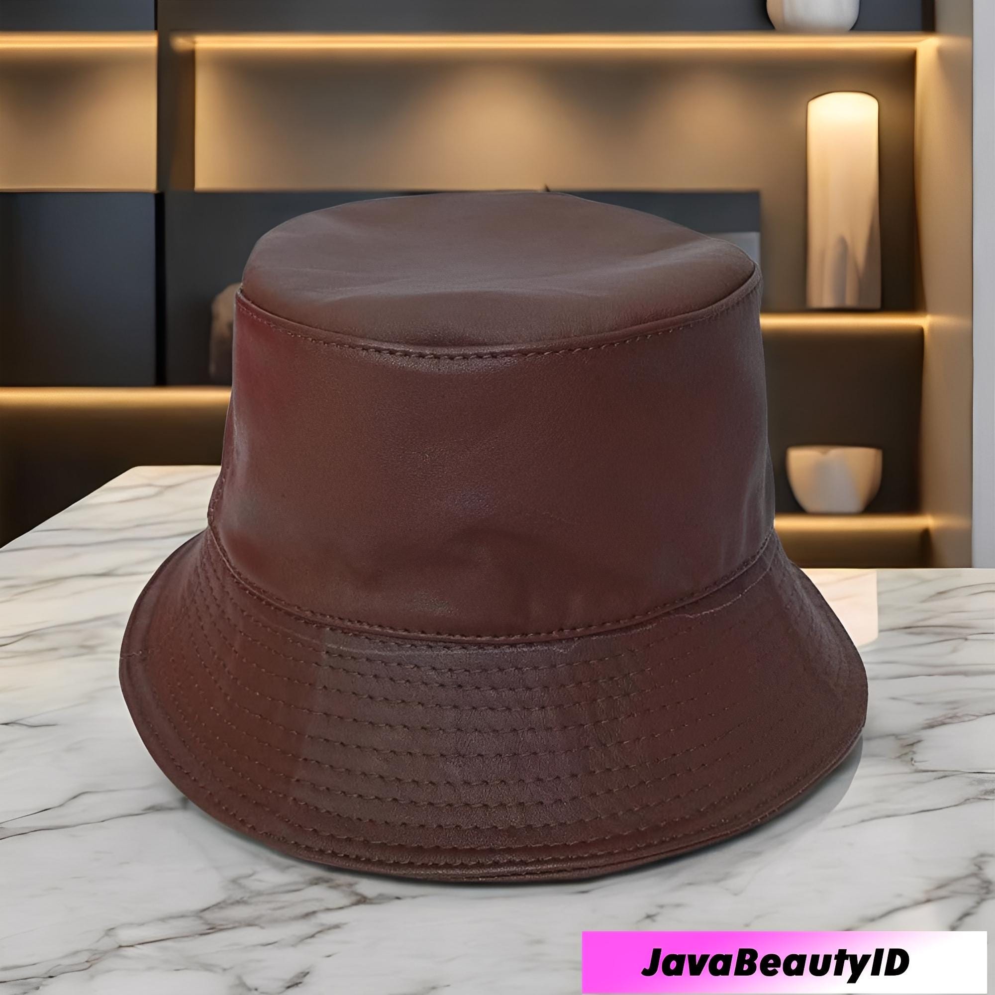Vintage ? Leather deep red/ Burgundy with green stitching Leather Bucket Hat Leather Bucket Hats for Men for sale | eBay main image 2