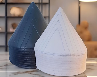 Unique Genuine Leather Pyramid Hat for Men, Handmade Tall Conical Headwear, Authentic Turkish Fez Style Peci Hat Gift for Him