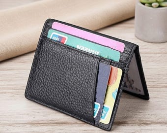 Malibu Genuine Cow Leather Card Holder, Minimalist Slim Wallet, Mens Front Pocket EDC