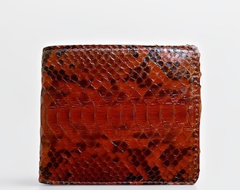 Portfel męski składany na dwa kawałki ze skóry węża Python Brown, Skóra węża, Portfel egzotyczny, Portfel kolorowy, Portfel męski