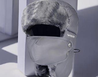Ushanka Bombermütze Unisex Winter 3in1 Mütze und Maske,Wintermütze,Ushanka Mütze,Pelzmütze,Flauschige Mütze,Ohrenmütze