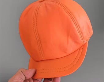 Unisex Genuine Leather Baseball Cap with Short Brim, Bright & Colorful Leather Cap, Handmade Baseball Hat, Unique Leather Hat for Men/Women