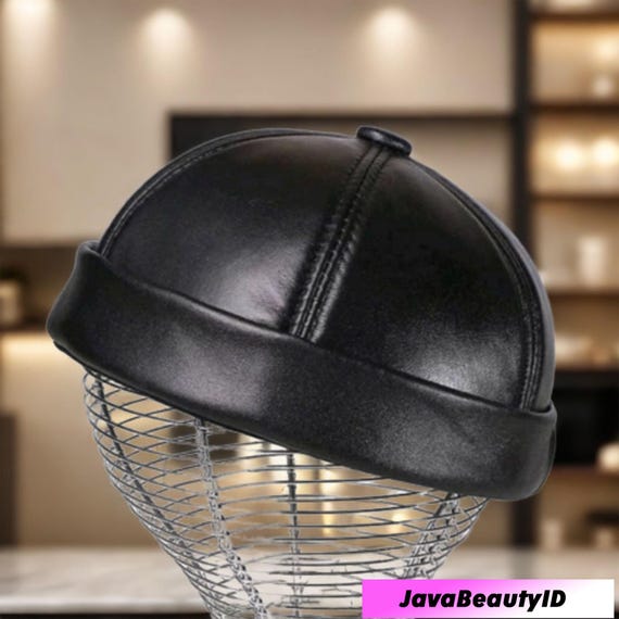 Men's Genuine Leather Docker Hat, Genuine Leather Men's Cap, Brimless Beanie, Sailor Cap, Handmade from Real Leather, Unique Gifts.