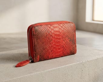 Genuine Python Snakeskin Coin Purse, Handmade Exotic Leather Mini Wallet, Slim Small Pouch