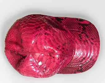Handgemaakte echte pythonleren pet – Prachtig rood, pythonleren pet, echte leren hoed, handgemaakte pet, exotische leren hoed, rode pythonpet