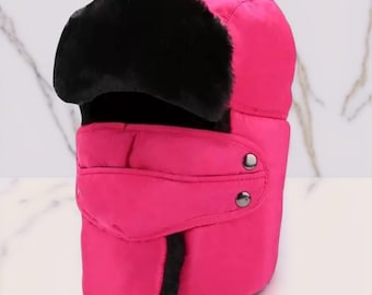 Cappello Ushanka russo con maschera facciale, berretto invernale da cacciatore per sci e neve