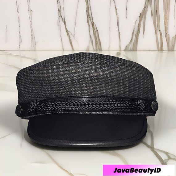 Tweed Fiddler Cap With Faux Leather Visor, Vintage Checkered  display picture 1