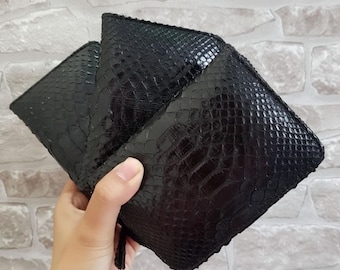Portamonete in vera pelle di pitone, mini portafoglio in pelle esotica fatto a mano, piccola custodia sottile