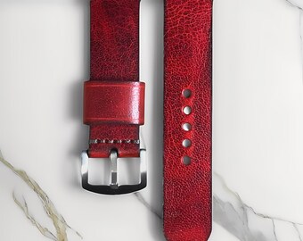 Rustic Red Genuine Cowhide Leather Strap for Men's and Women's Watches, Leather Watch Strap, Handmade Strap, Leather Strap