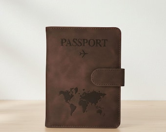 Brown Leather Passport Holder Travel Wallet Organizer Case, Document Cover with Card Slots