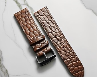 Brown Cowhide Embossed Genuine Leather Watch Strap, Leather Watch Strap, Handmade Strap, Leather Strap, Genuine Cowhide Leather