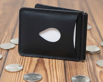 Handmade Cow Leather Money Clip Card Wallet, Mens Minimalist Slim Front Pocket Cash Clip