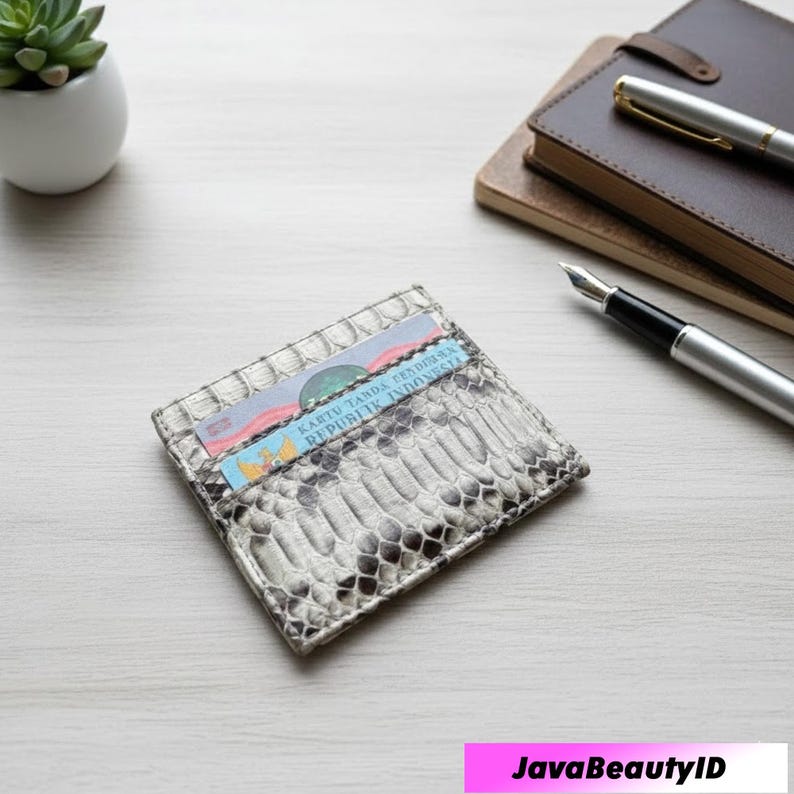 Snake Skin Card Holder, Exotic Python Leather Wallet, Slim Credit Card Case