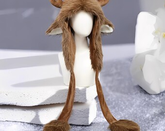 Cappello invernale con paraorecchie natalizio in velluto e peluche, stile orsacchiotto, per coppie/cappello da sci caldo unisex