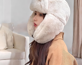 Cappello da pilota russo Ushanka con scaldacollo in pelliccia stile pilota Feelme