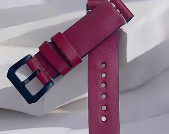 Handmade Cowhide Watch Strap Exclusive Maroon and Black Buckle Flexible and Durable,Leather Watch Strap,Handmade Strap,Leather Strap