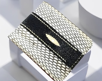 Portafoglio da uomo in vera pelle di serpente con cuciture a mano e comodo, pelle di serpente, portafoglio esotico, portafoglio colorato, portafoglio da uomo, portafoglio in pelle