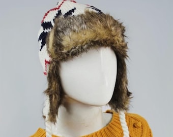 Cappello Ushanka lavorato a maglia, cappello da cacciatore in stile russo, berretto invernale in pelliccia sintetica, paraorecchie caldi