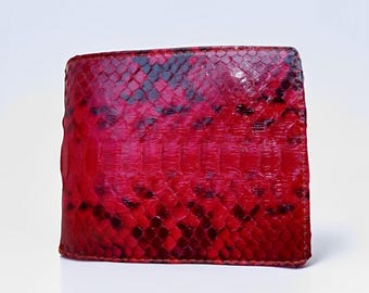 Cartera de piel de pitón roja exótica: diseño elegante y duradero, cartera de piel de pitón, cartera de piel de serpiente, piel exótica, cartera de serpiente