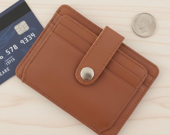 Genuine Leather Minimalist Card Holder Wallet, Slim Tan Front Pocket Card Case