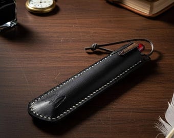 Cowhide Leather Pen Case, Handmade Vintage Pencil Pouch