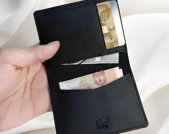 Original Genuine Leather Folding Card Holder Wallet Slim Bifold Card Case for Men and Women Personalized