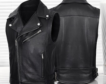 Colete de couro para motociclista masculino, modelo vintage moderno, colete de couro, colete de couro para motociclista, colete de couro masculino, colete de couro para motociclista