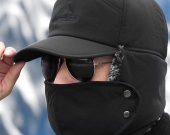 3in1 Russian Ushanka Bomber Hat with Face Mask Water Resistant Winter Trapper Cap Earmuff